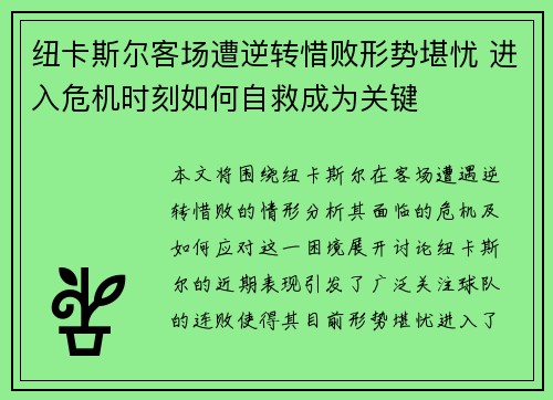 纽卡斯尔客场遭逆转惜败形势堪忧 进入危机时刻如何自救成为关键