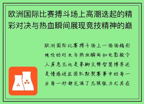 欧洲国际比赛搏斗场上高潮迭起的精彩对决与热血瞬间展现竞技精神的巅峰对抗