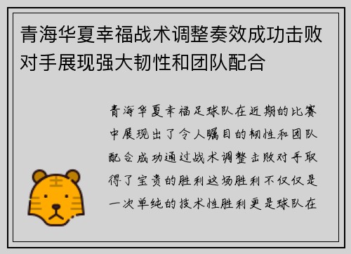 青海华夏幸福战术调整奏效成功击败对手展现强大韧性和团队配合